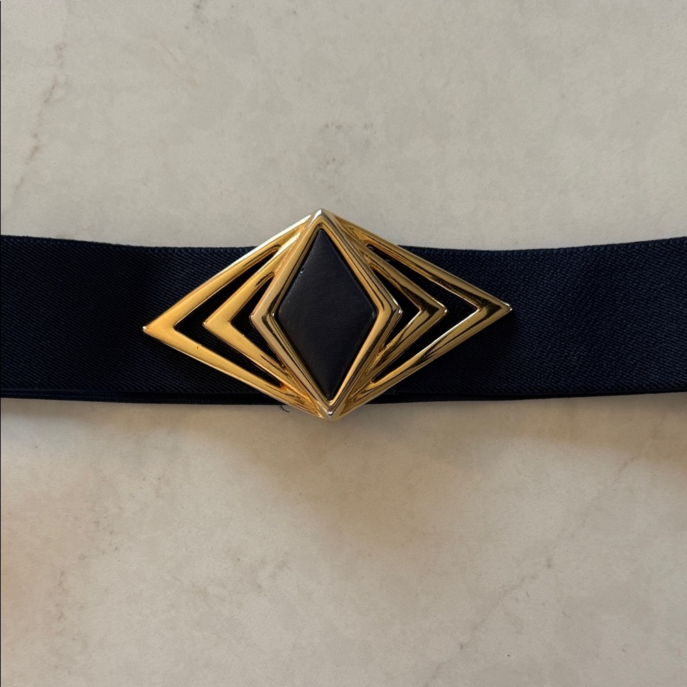 Vintage Nan Lewis Navy Belt with Geometric Gold Buckle